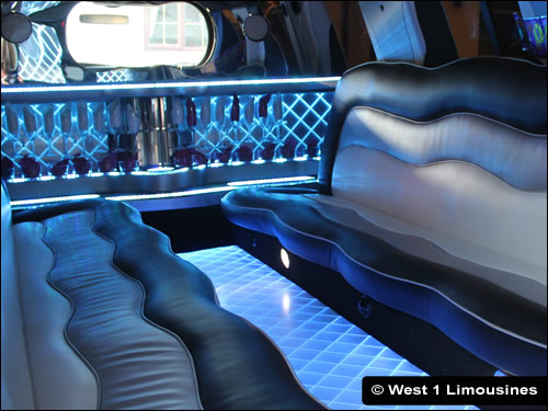 4x4 limo seating and bar area